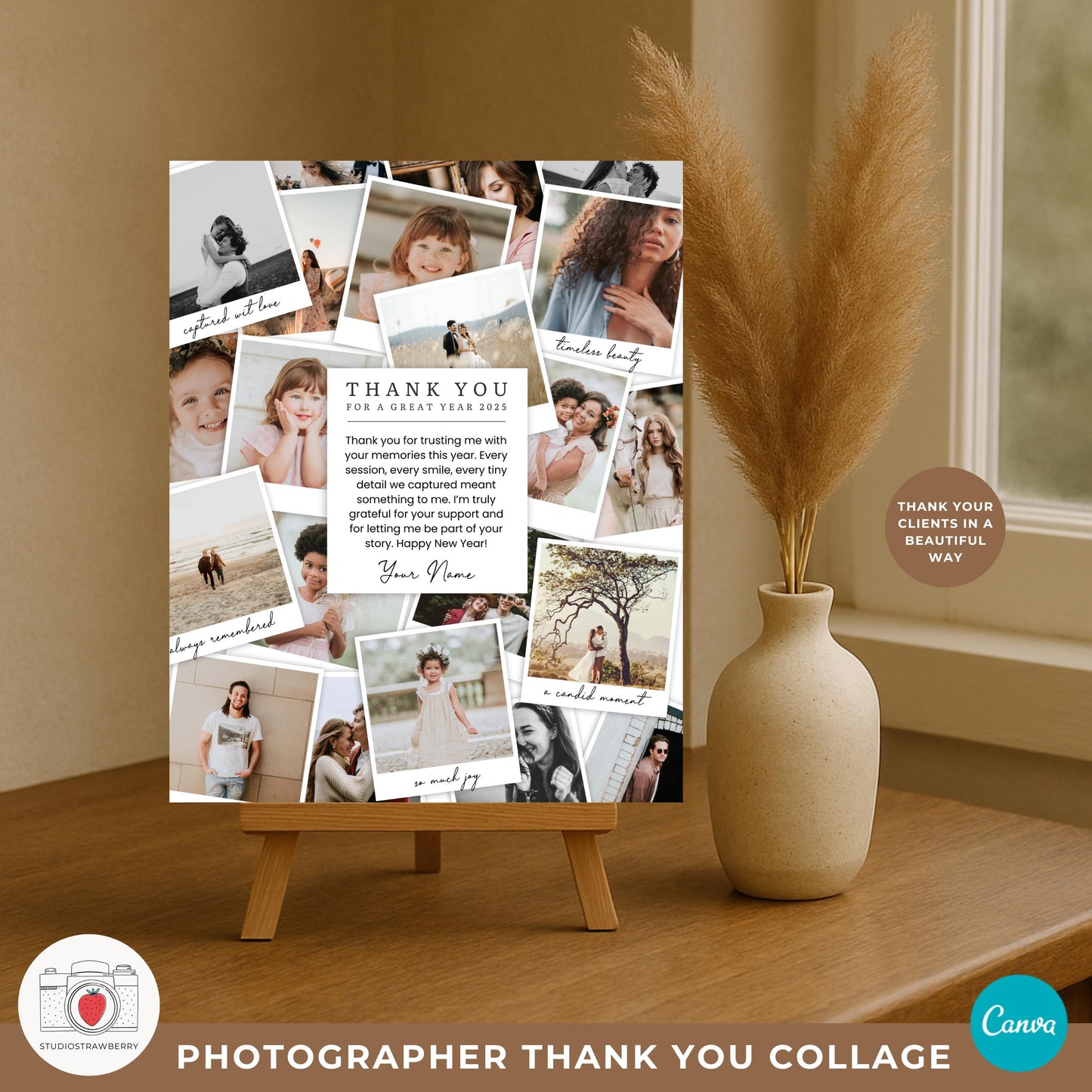 Photographer new year thank you photo card for sending a warm end of year message to clients.