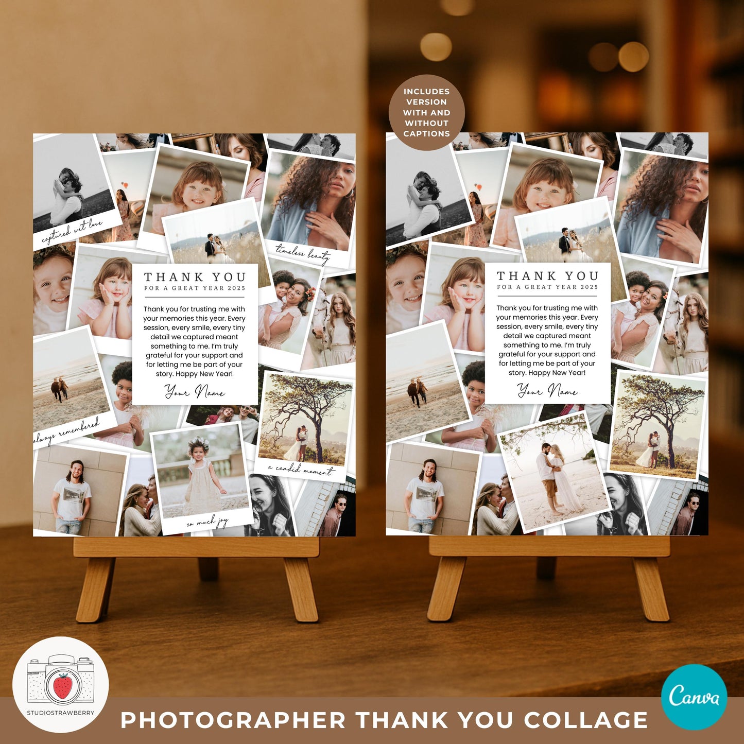 Photographer thank you collage with captions designed to thank photography clients at the end of the year.