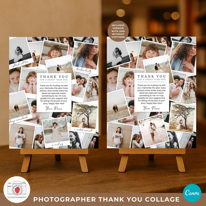 Photographer thank you collage with captions designed to thank photography clients at the end of the year.