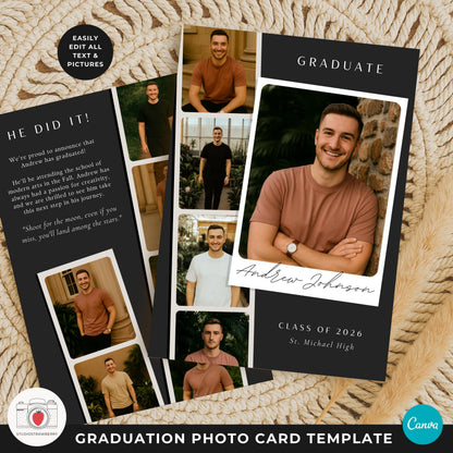 High school graduation card for boys using a stylish multi photo design