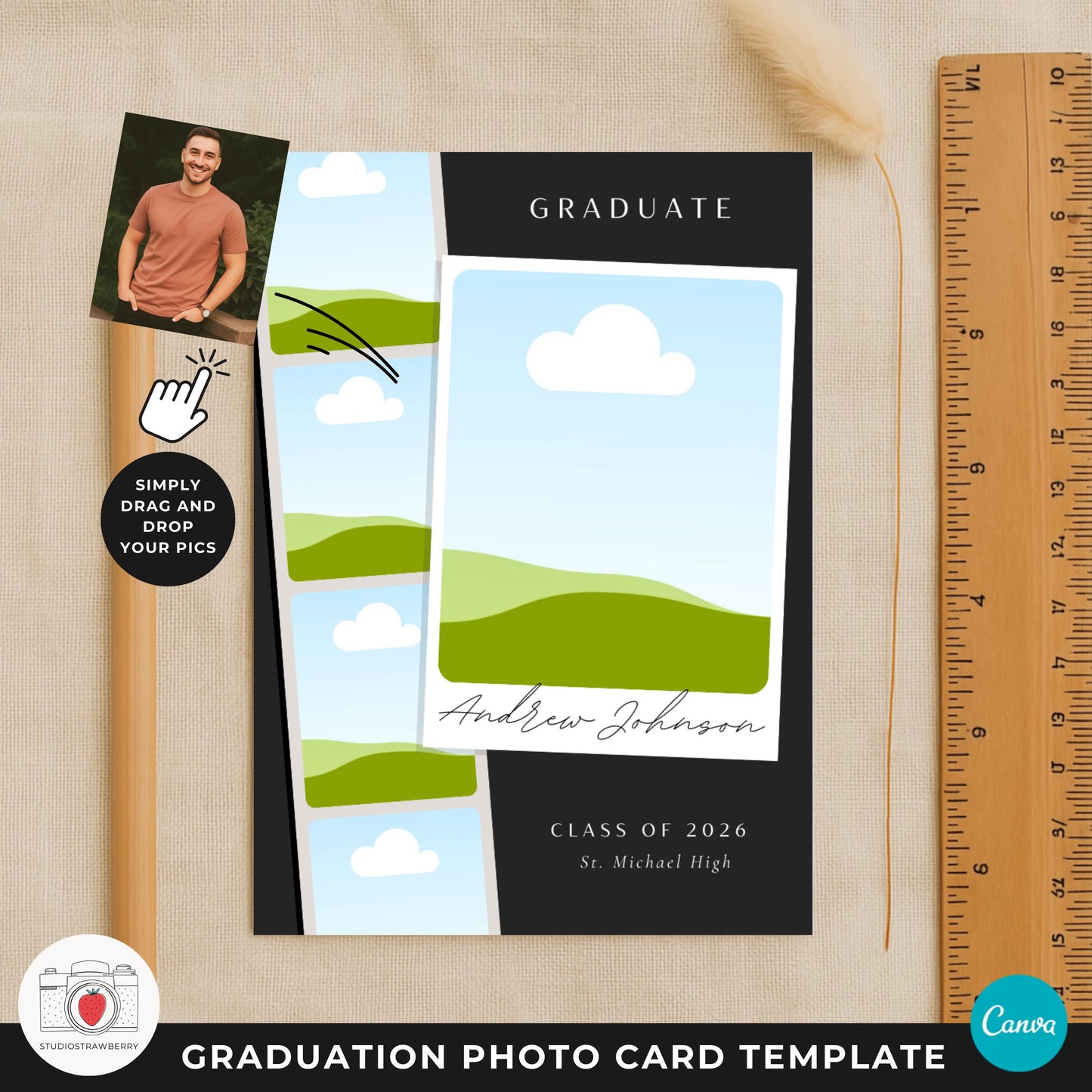 College graduation announcement card created for male graduates and families