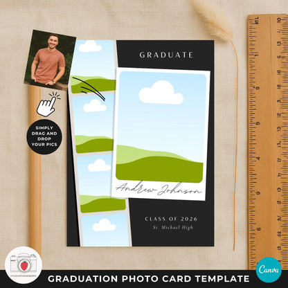 College graduation announcement card created for male graduates and families