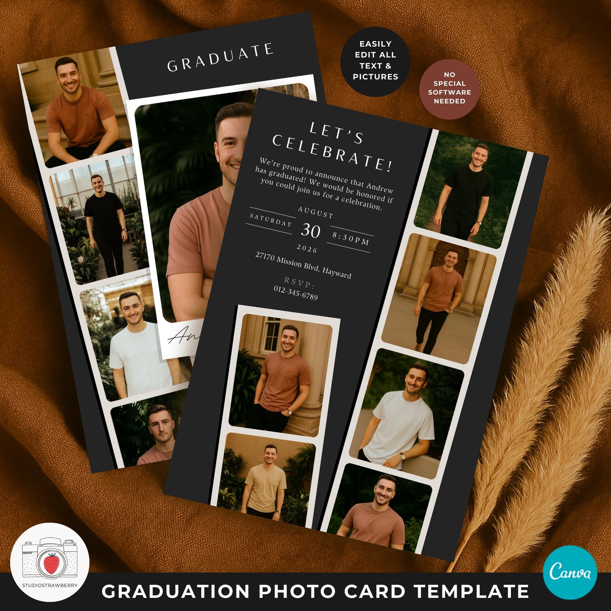 Senior graduation photo card for guys with a modern and minimal look