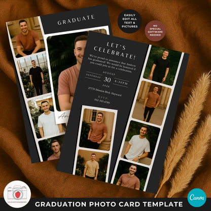 Senior graduation photo card for guys with a modern and minimal look