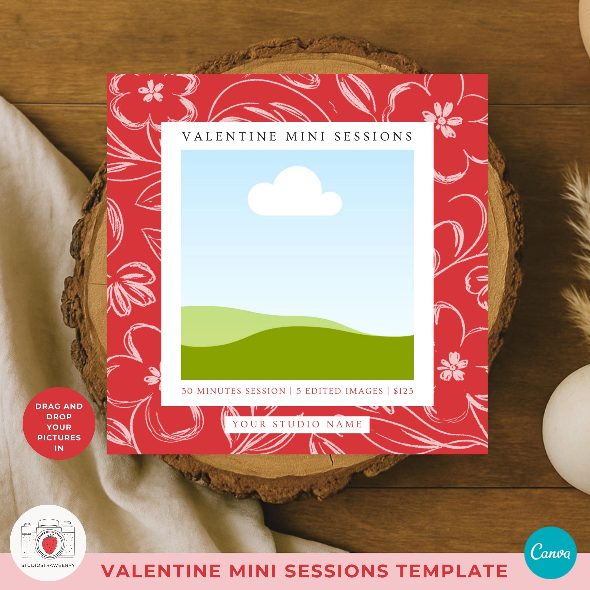 Canva valentine mini session flyer in square format