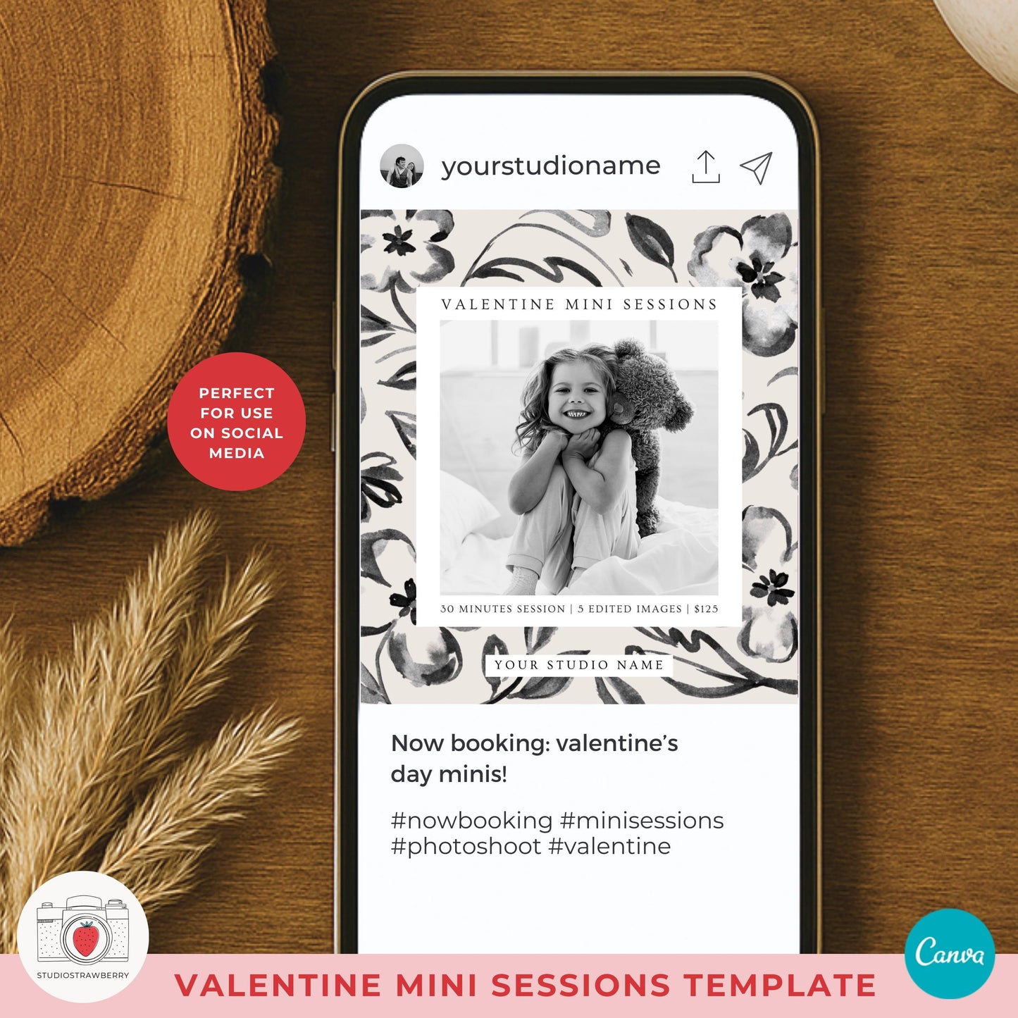Monochrome mini session marketing template preview