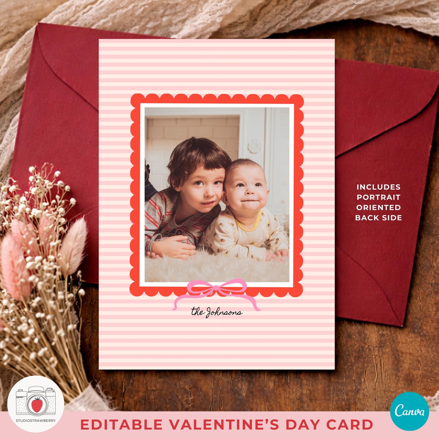 Cute kids valentines photo card with playful layout
