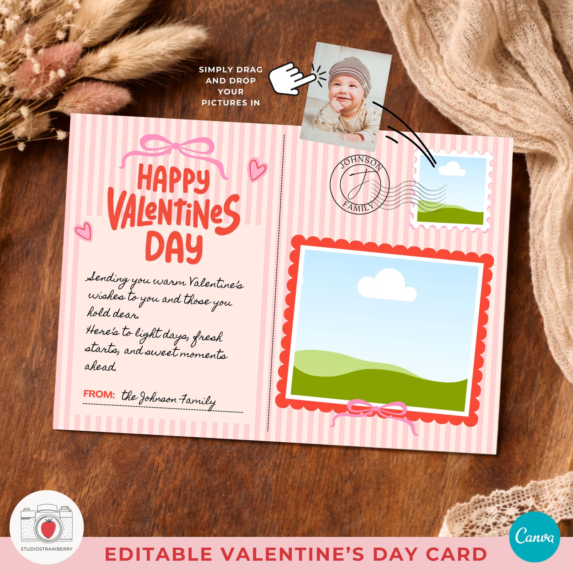 Traditional valentines postcard showing front and back designs
