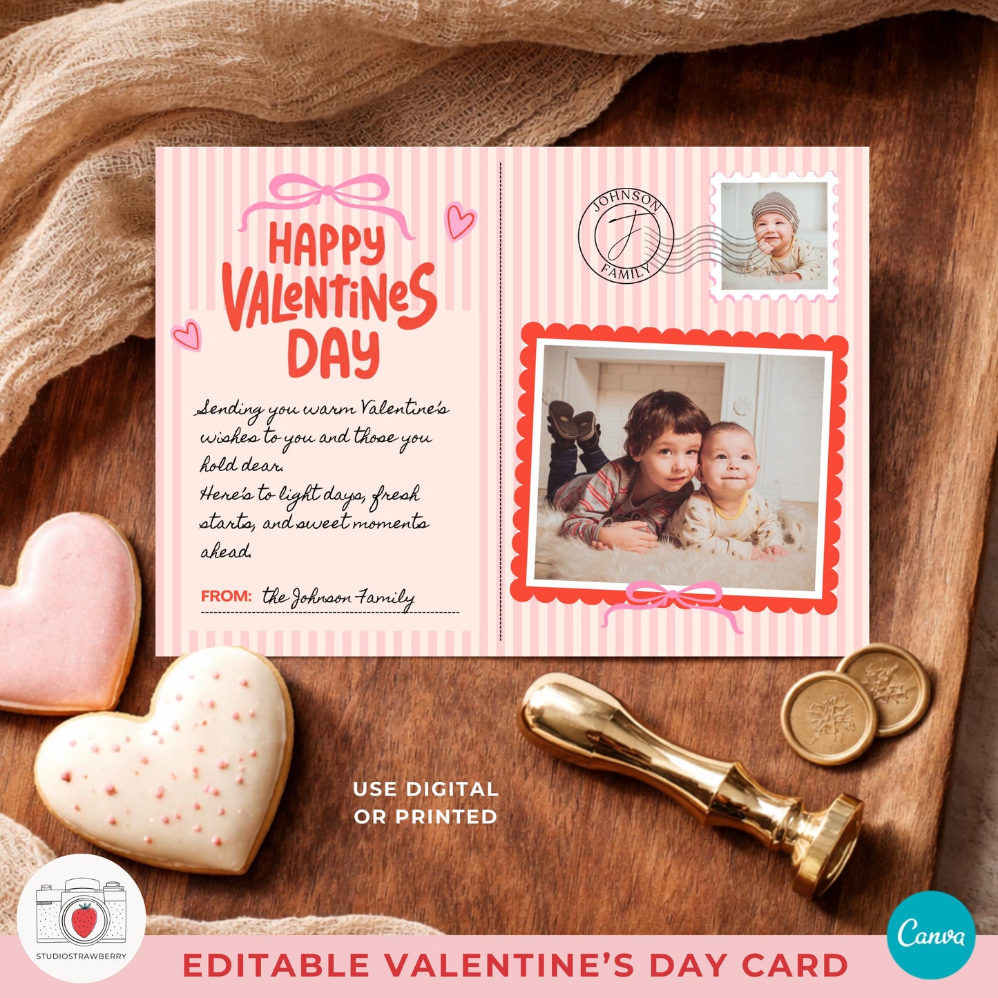 Valentines photo card canva template fully editable