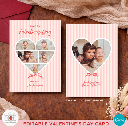 Cottagecore valentine card printable with delicate stripes and a simple bow detail
