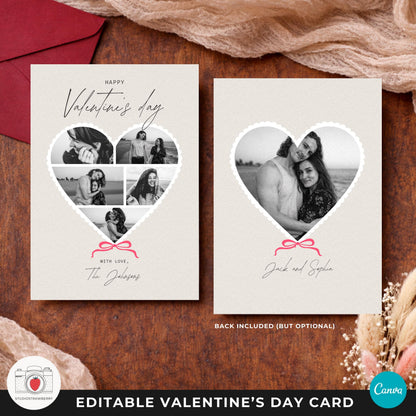 Cottagecore valentine photo card featuring linen texture and romantic styling