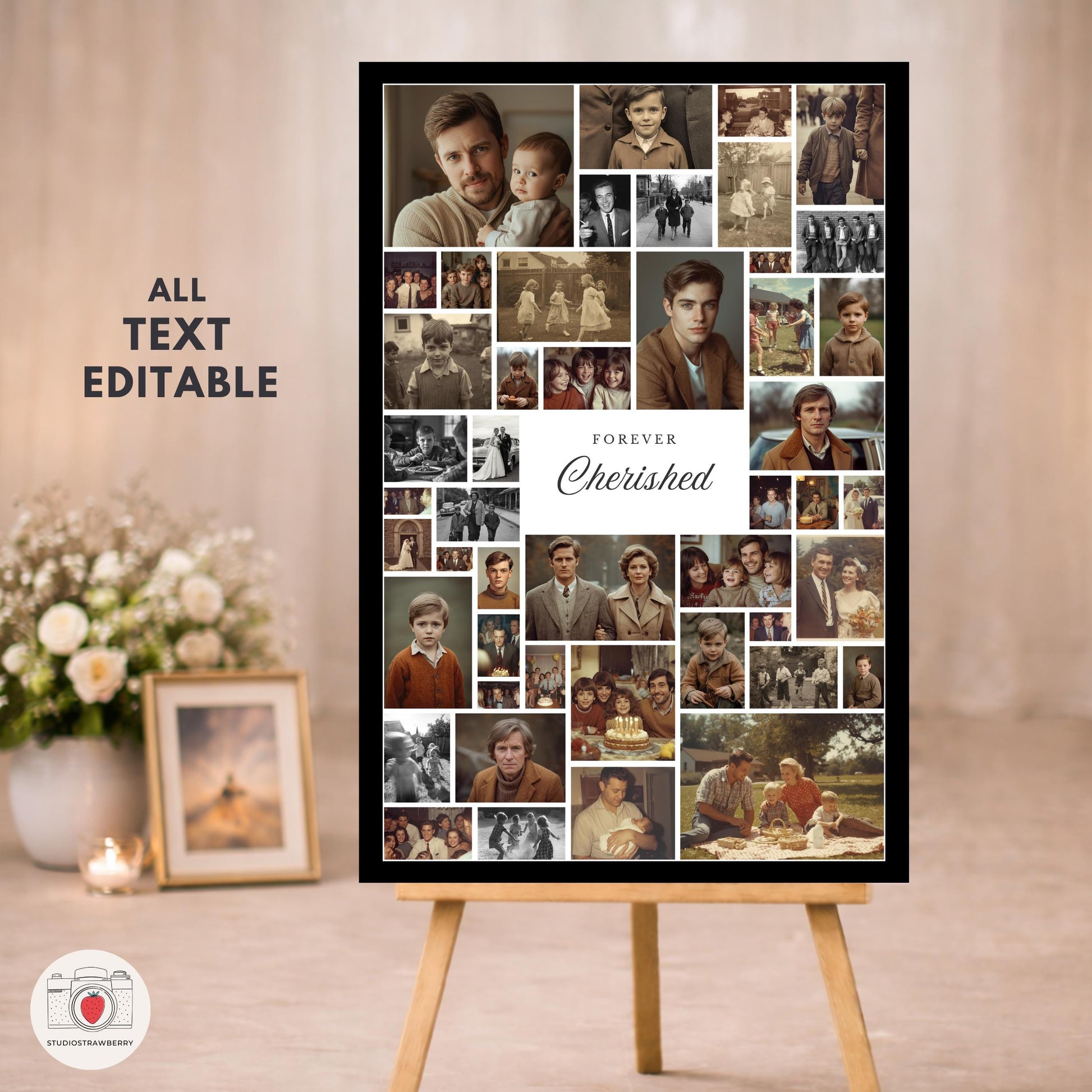 Elegant funeral welcome sign featuring handwritten calligraphy style typography