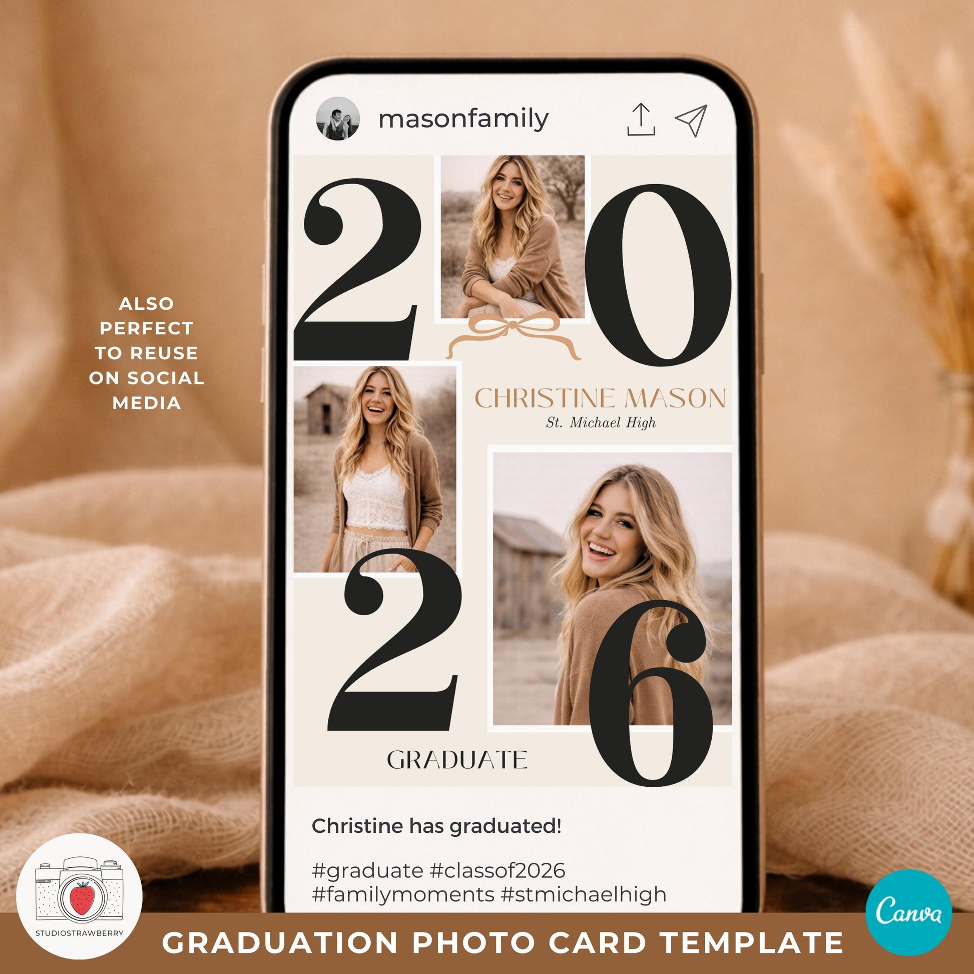 graduation announcement card with one photo back layout