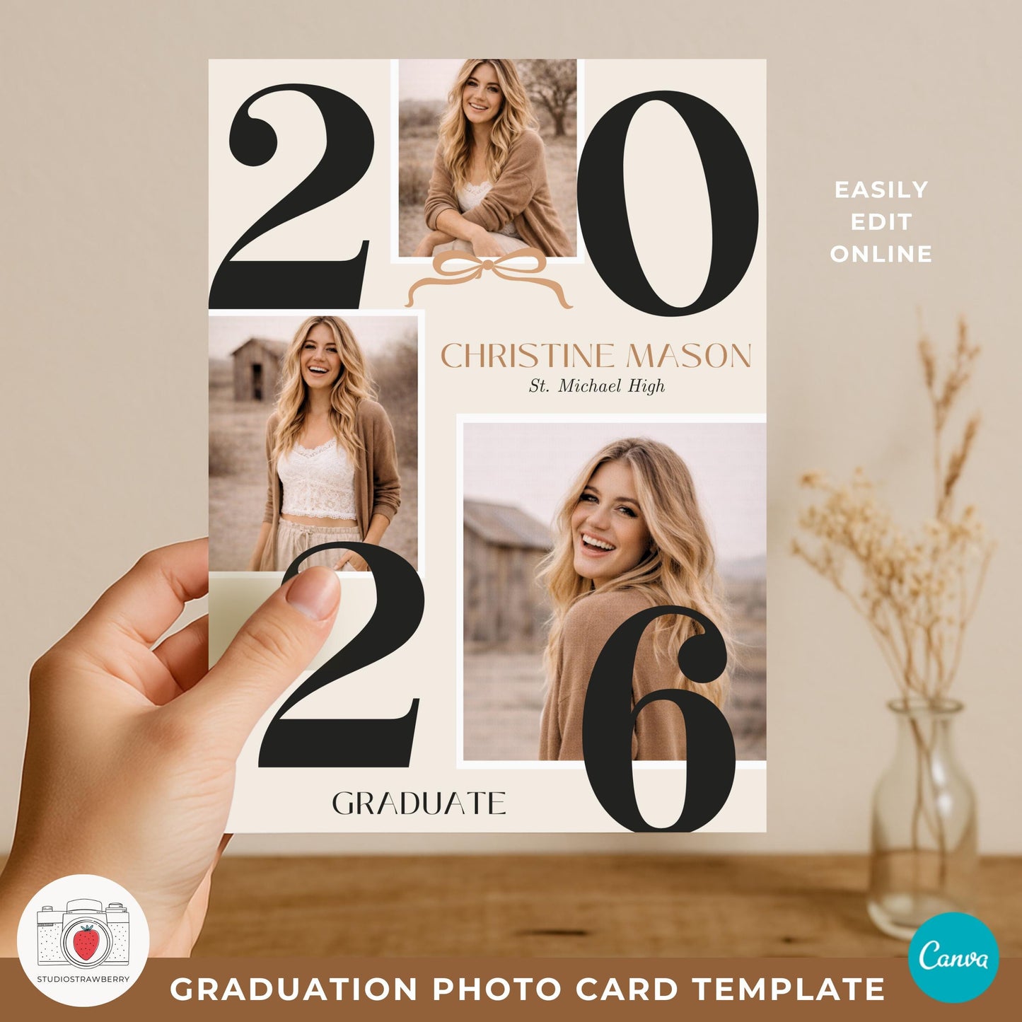 graduation photo card showing three picture collage back option