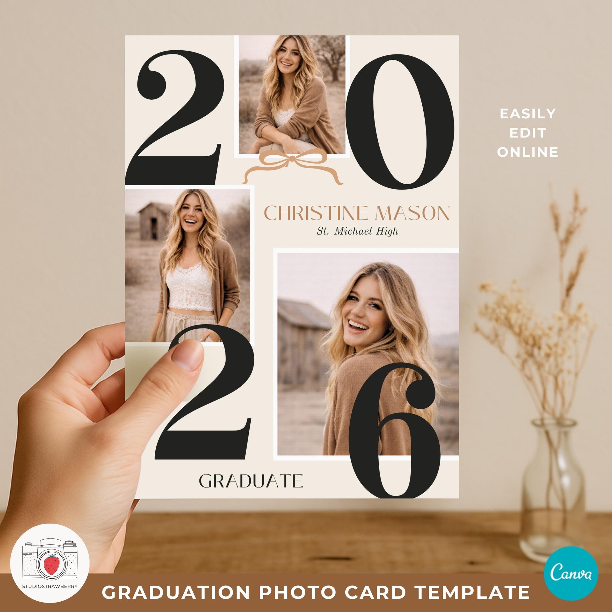 graduation photo card showing three picture collage back option
