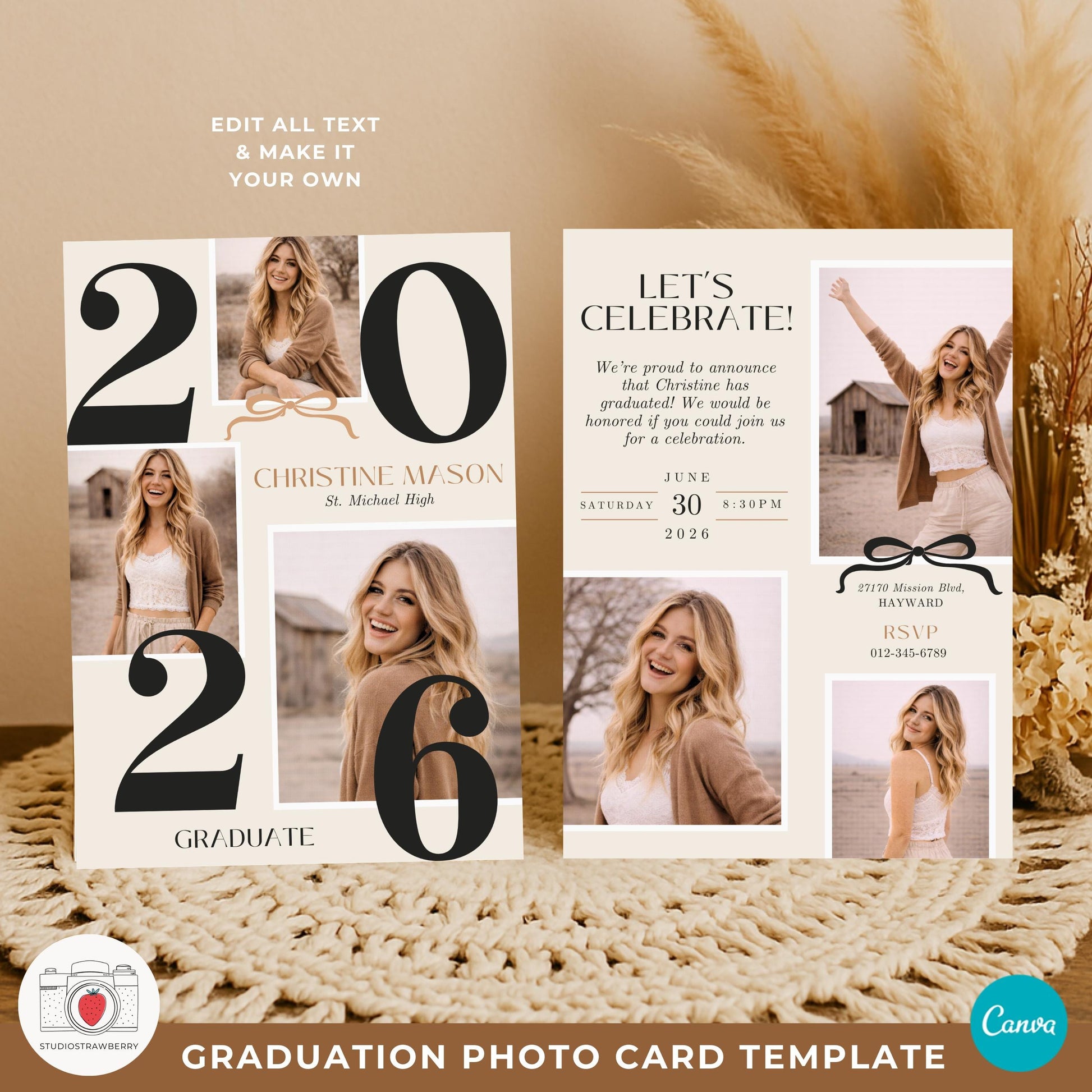 class of 2026 photo announcement card with modern typography