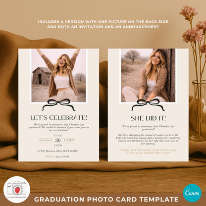 graduation card featuring a minimal bow detail and warm beige color