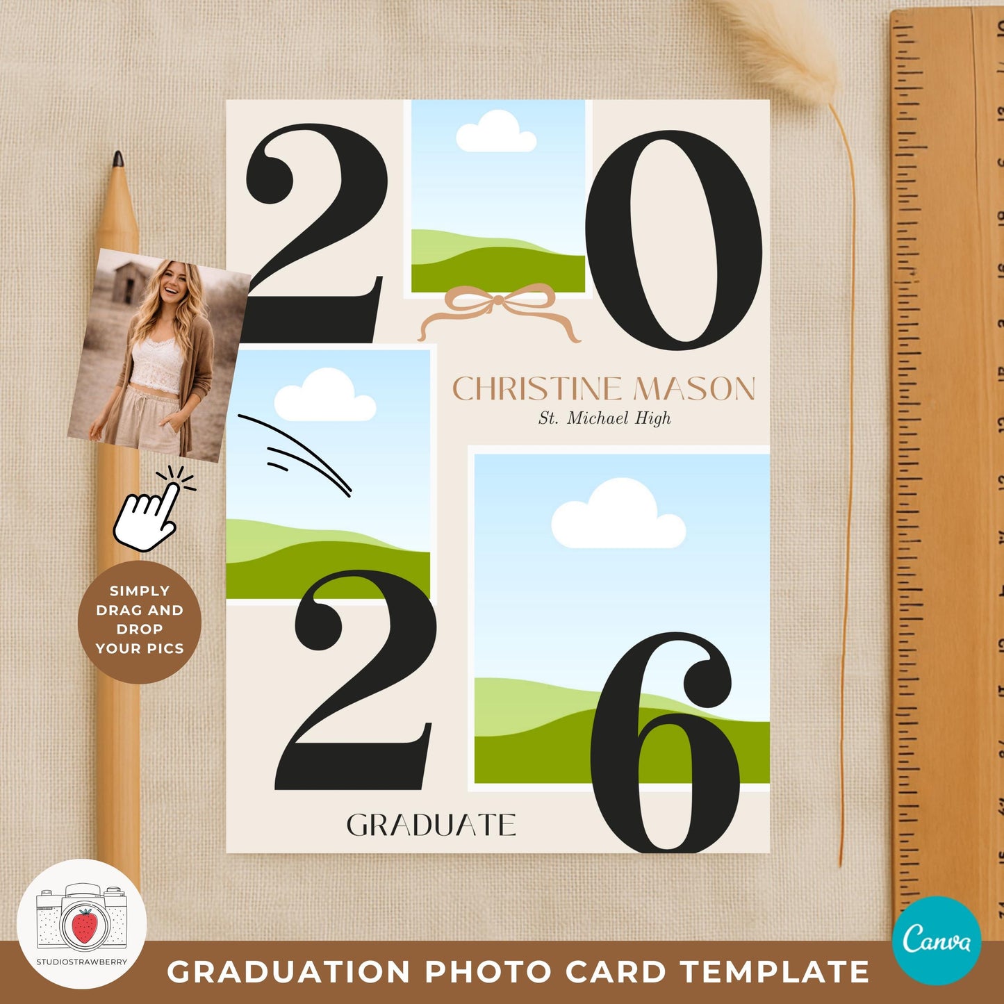 graduation invitation back side layout with photo and event details