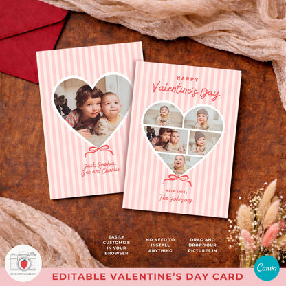 Canva valentine photo card template editable online with personal photos and text