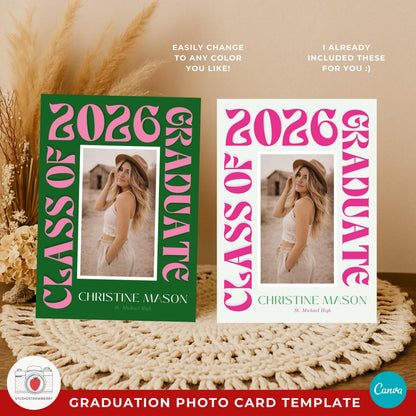 Big lettering graduation card template with playful retro style