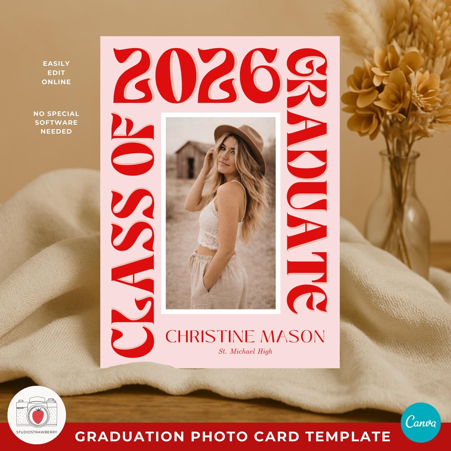 Editable graduation announcement template in Canva for seniors