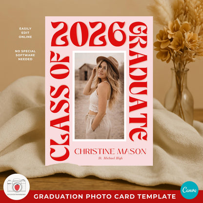 Editable graduation announcement template in Canva for seniors