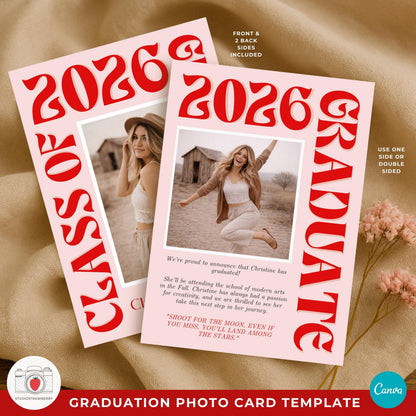 Retro pink graduation announcement template with oversized text