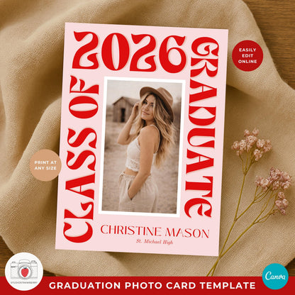 Stylish graduation photo announcement with modern funky layout