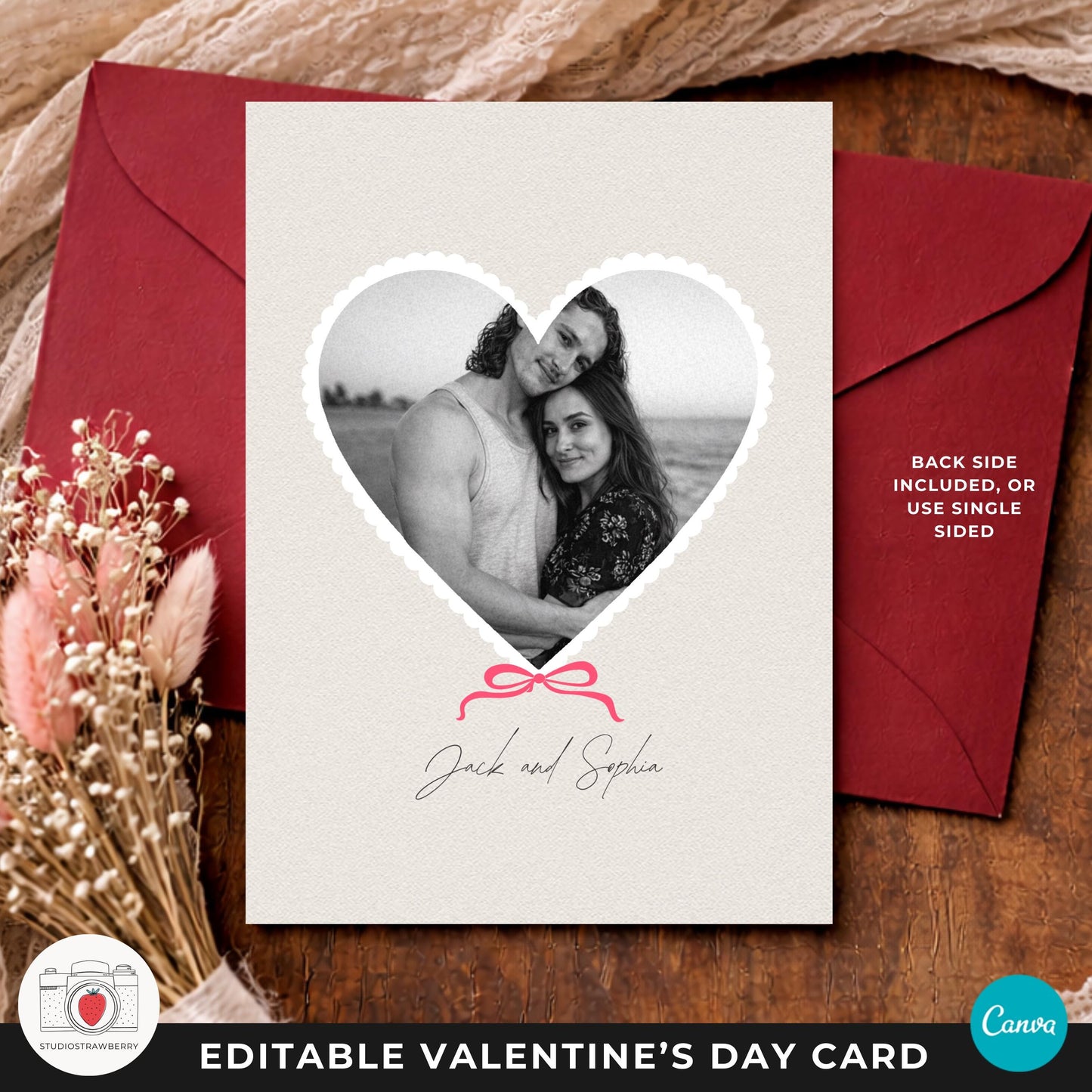 Editable valentine photo collage with heart layout and scalloped edges