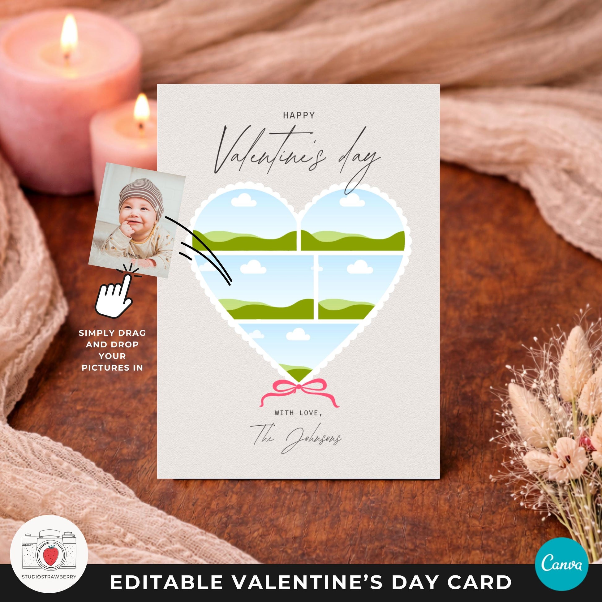 Romantic printable photo card designed for couples celebrating Valentine’s Day