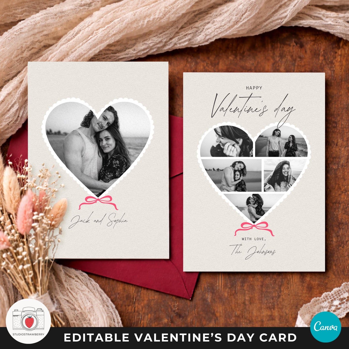 Valentine card with bow detail and minimal rustic design