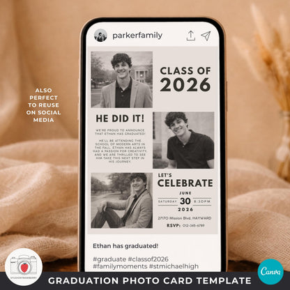 Editable graduation announcement Canva template for beginners