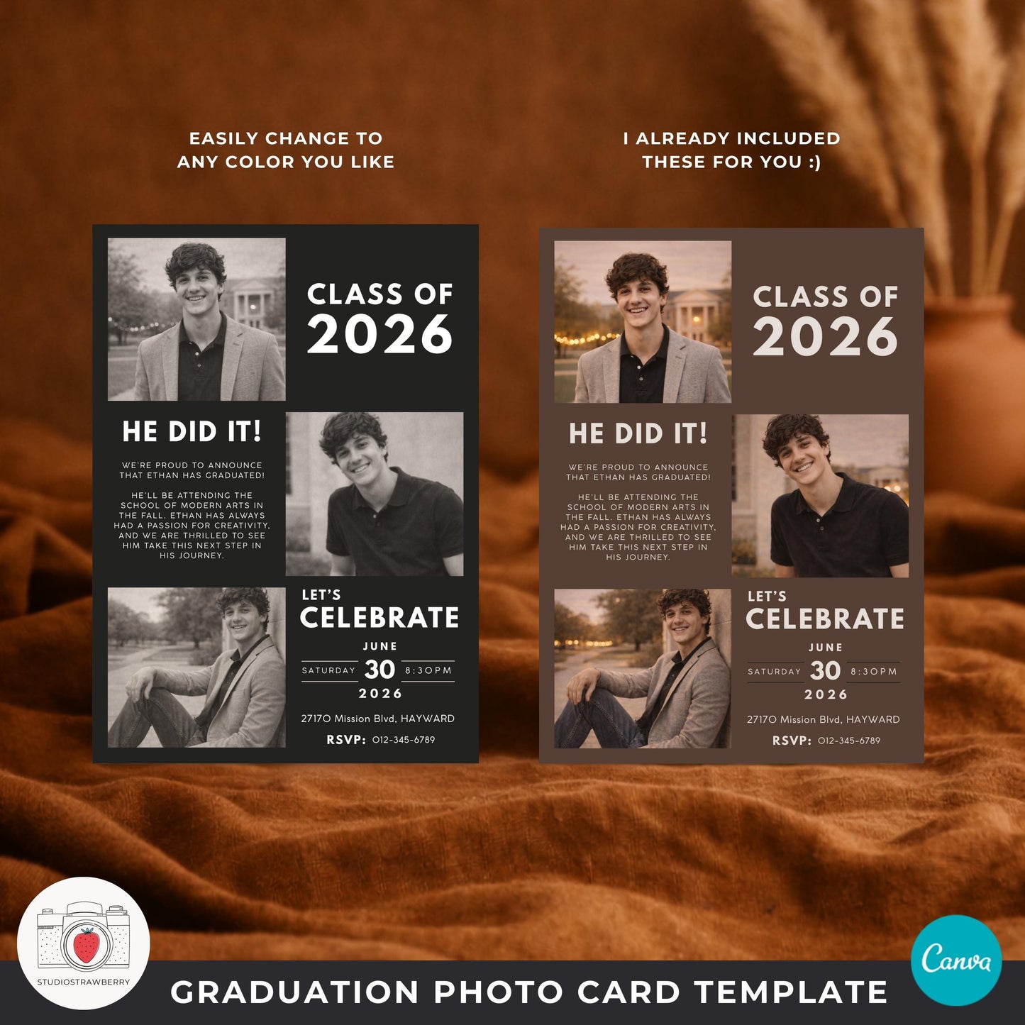 Neutral graduation announcement template with multiple photos