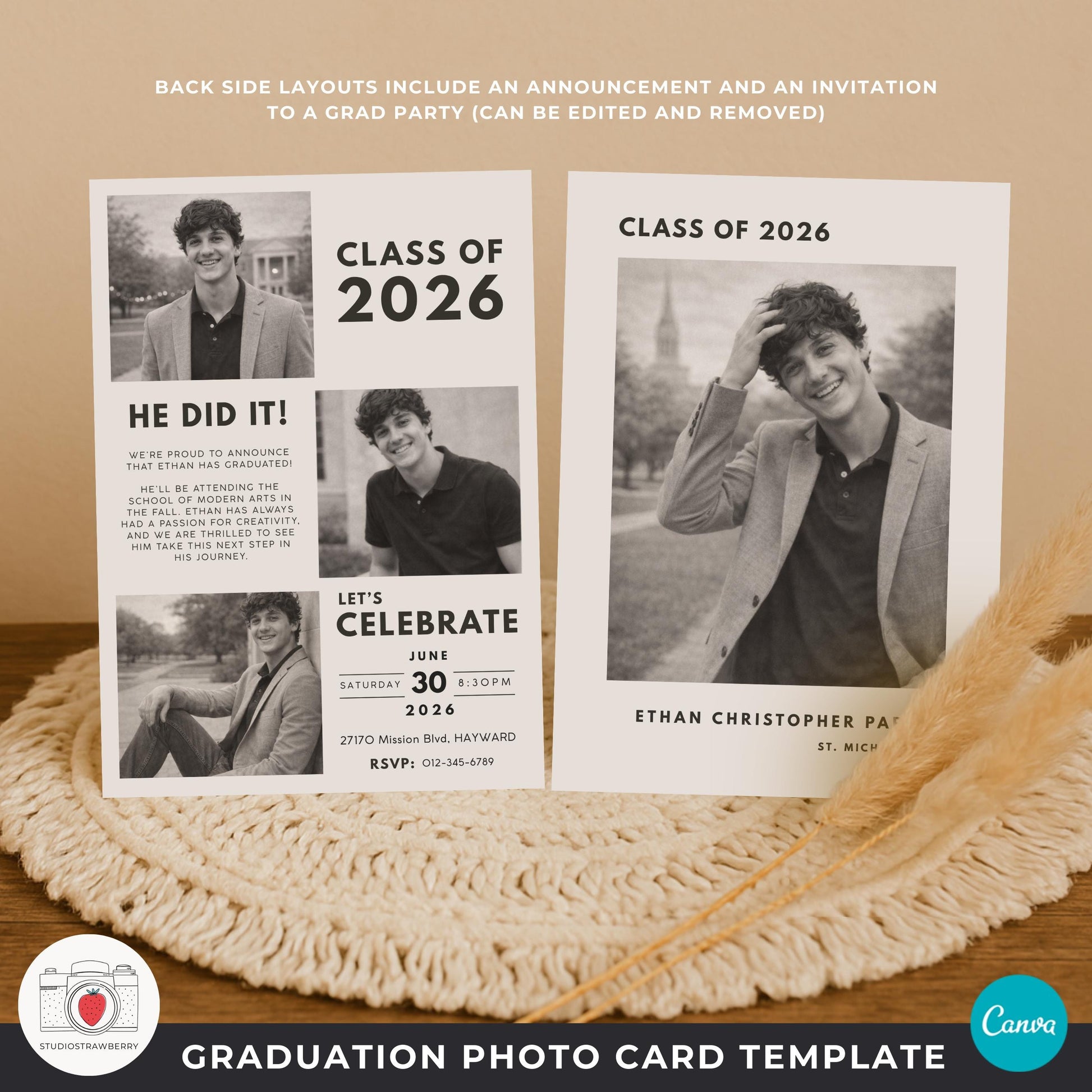 Graduation party invitation template with photo grid