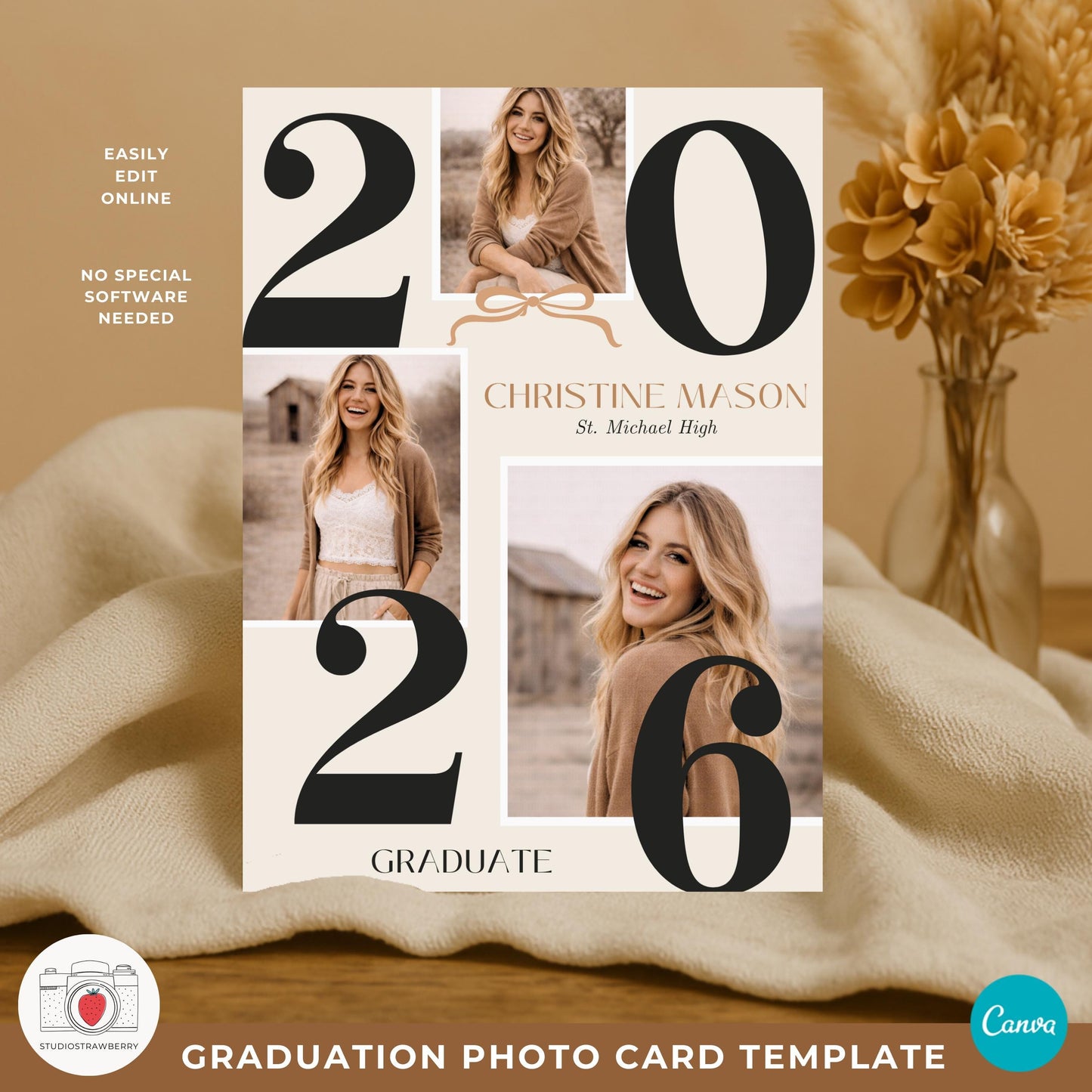 neutral beige graduation invitation with minimal design