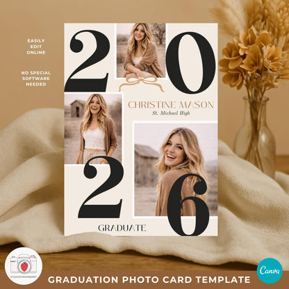 neutral beige graduation invitation with minimal design