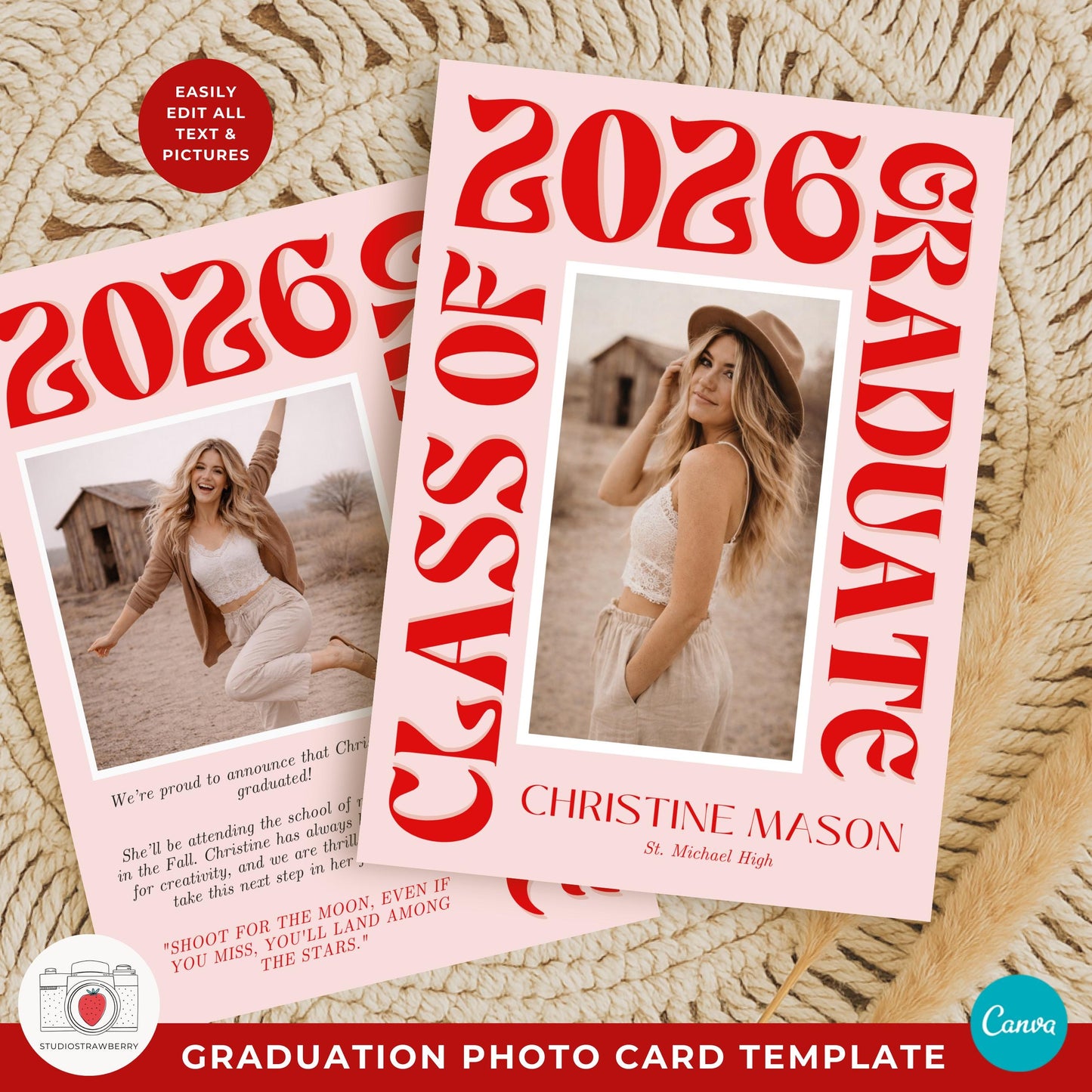 College graduation announcement photo card with statement lettering