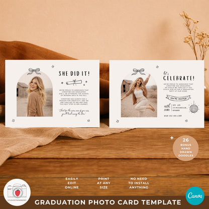Aesthetic graduation photo card with beige cottagecore styling