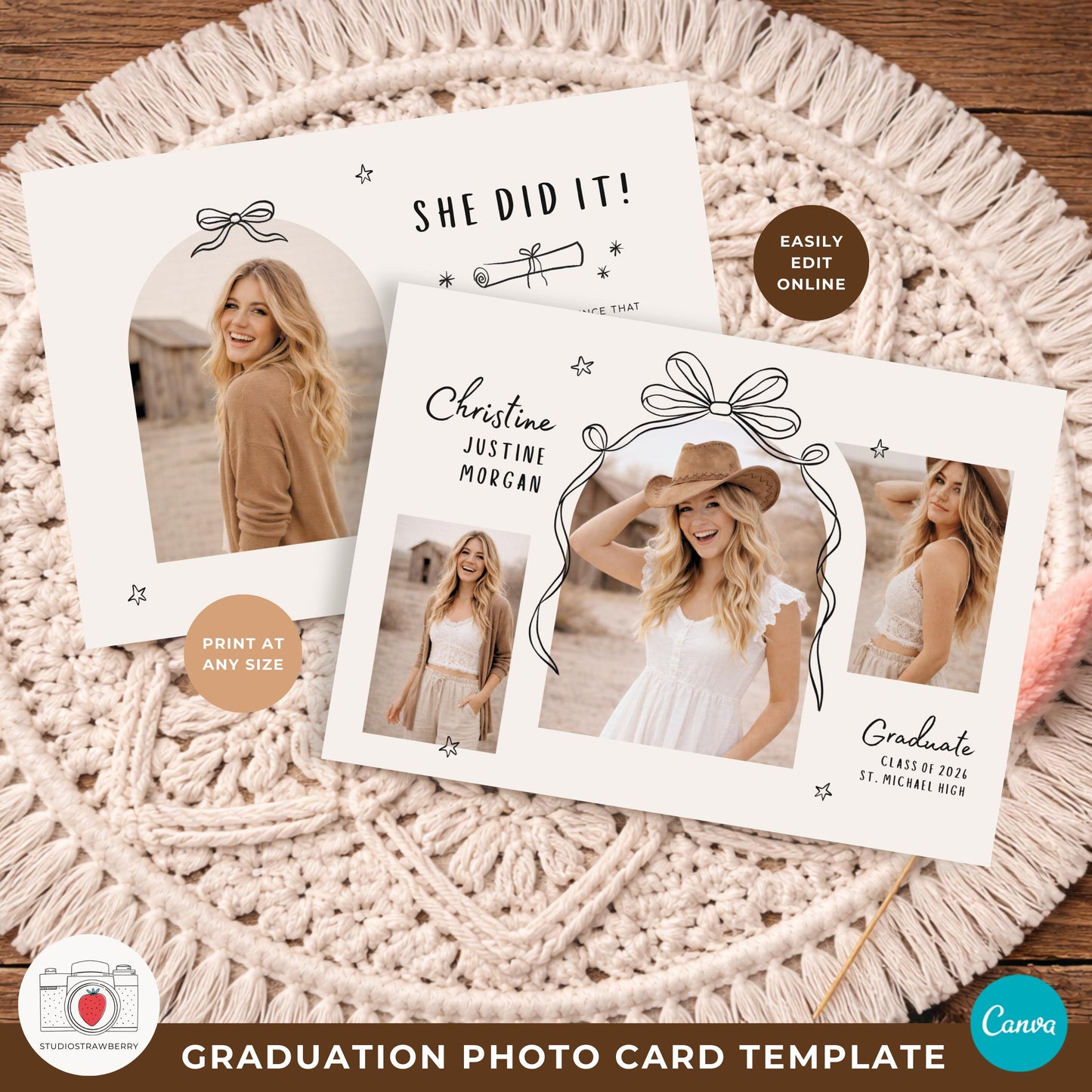 Trendy bow graduation announcement card for class of seniors