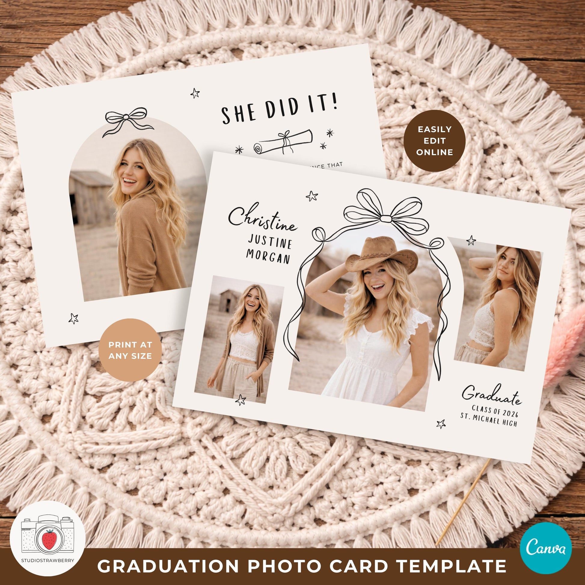 Trendy bow graduation announcement card for class of seniors