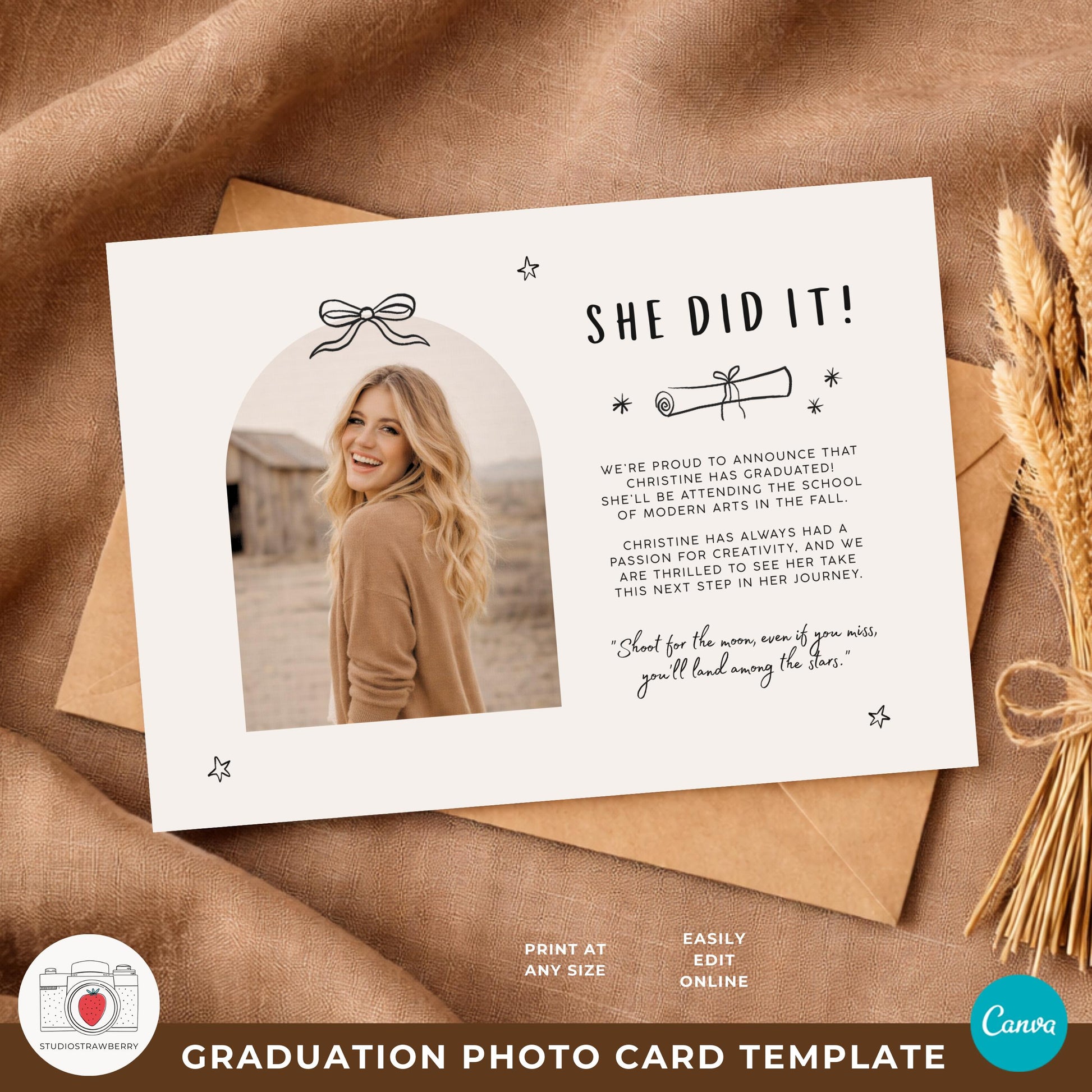 Senior photo graduation invitation card with minimalist layout