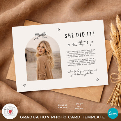 Senior photo graduation invitation card with minimalist layout