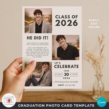 Black and white graduation card template for seniors