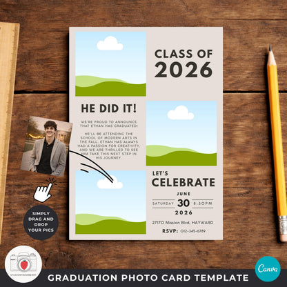 Modern graduation card for him with clean typography