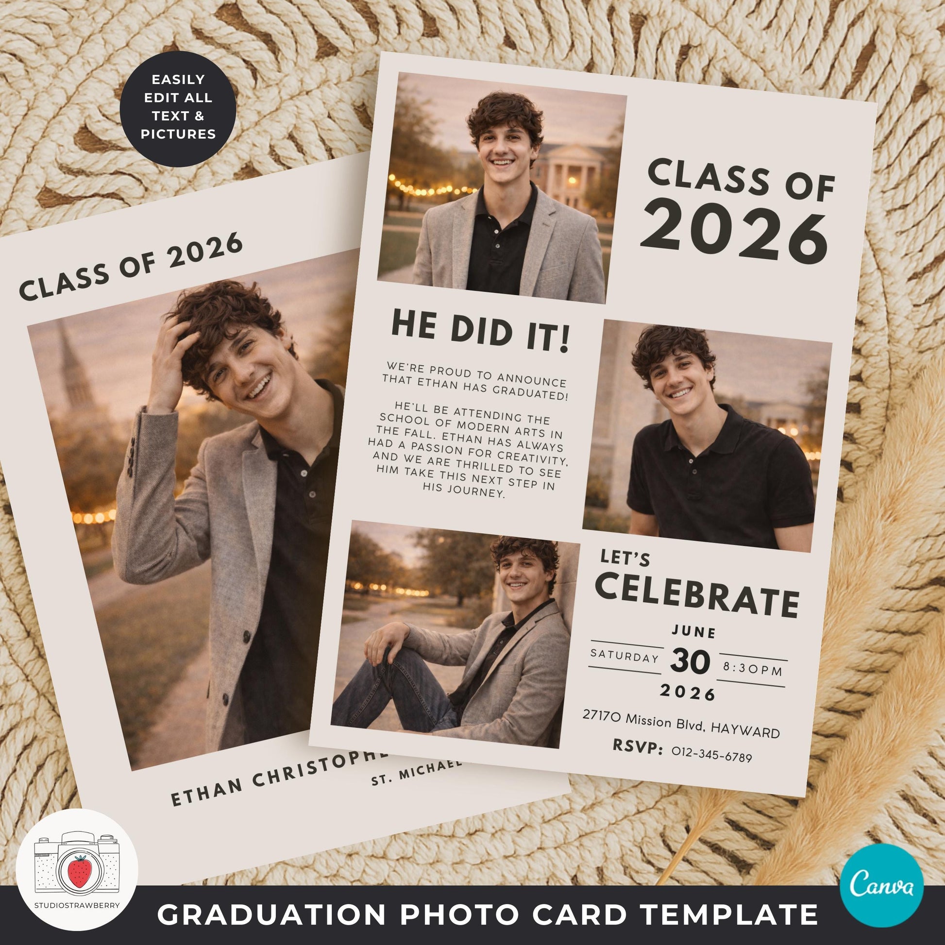 Senior graduation photo collage card with muted colors