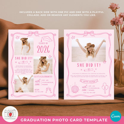 Class of 2026 pink graduation invite with playful photo collage