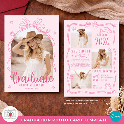 Cottagecore girl graduation announcement template with ribbon frame