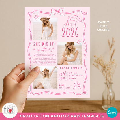 Graduation card template including hand drawn illustrations