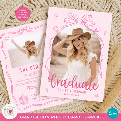 Trendy bow graduation card design inspired by cottagecore style