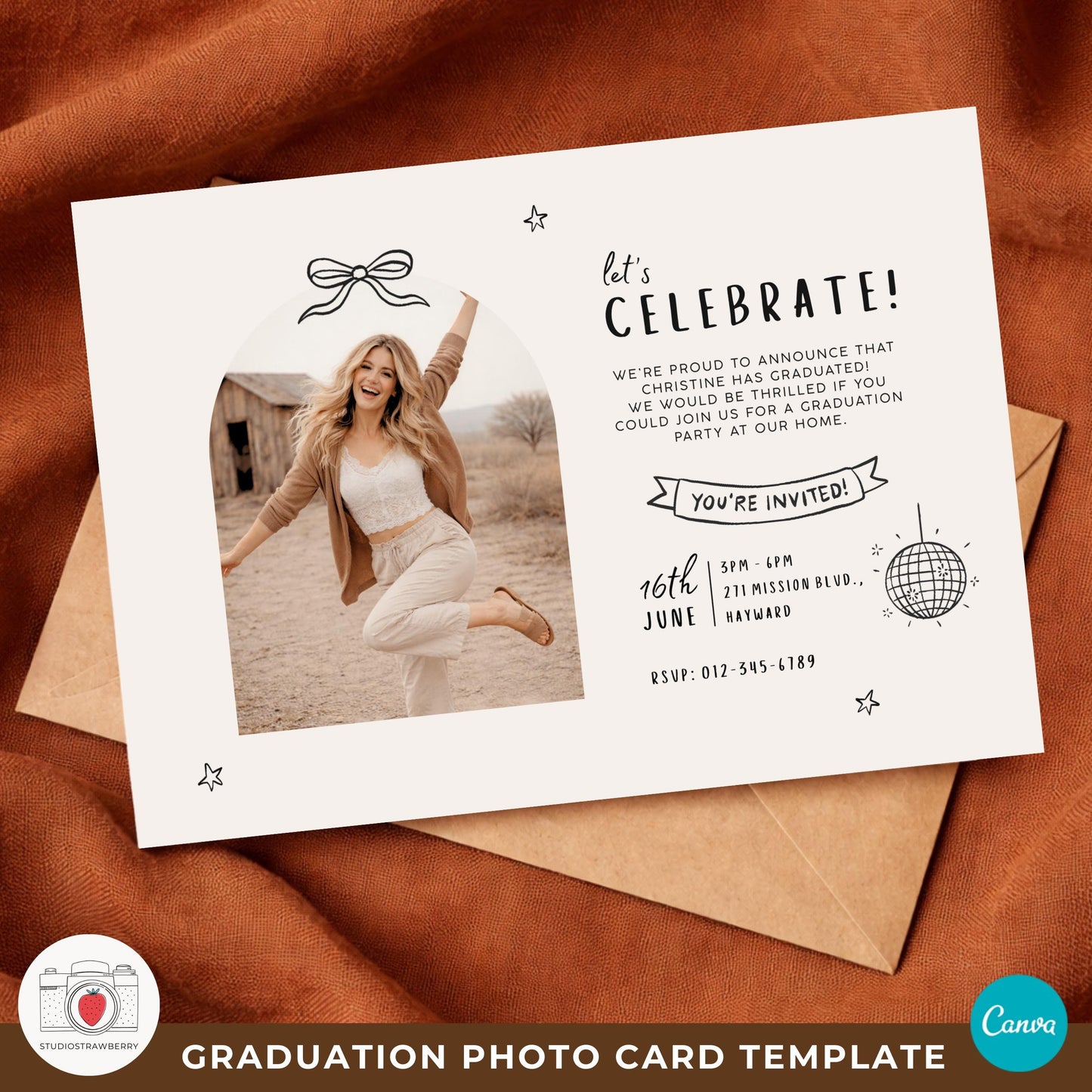 Minimal neutral graduation card design with several picture frames